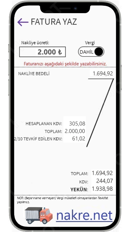 KDV tevkifatı tevkifatlı nakliye fatura örneği