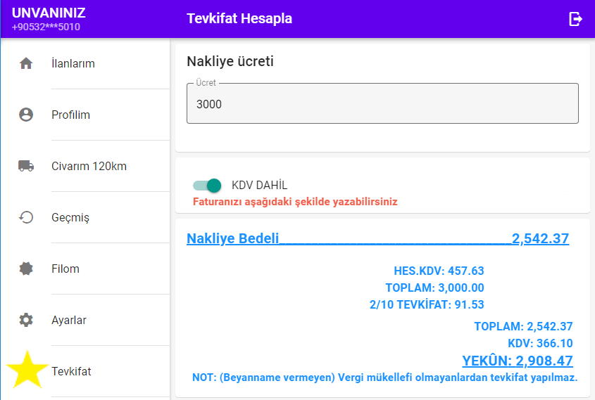KDV tevkifatı tevkifatlı nakliye fatura örneği